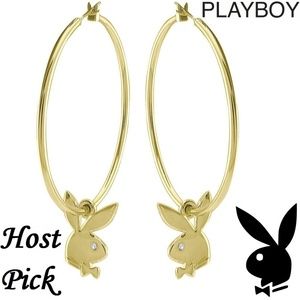 Playboy Earrings Hoops Bunny Charms Gold Plated y2k Deadstock Authentic Licensed